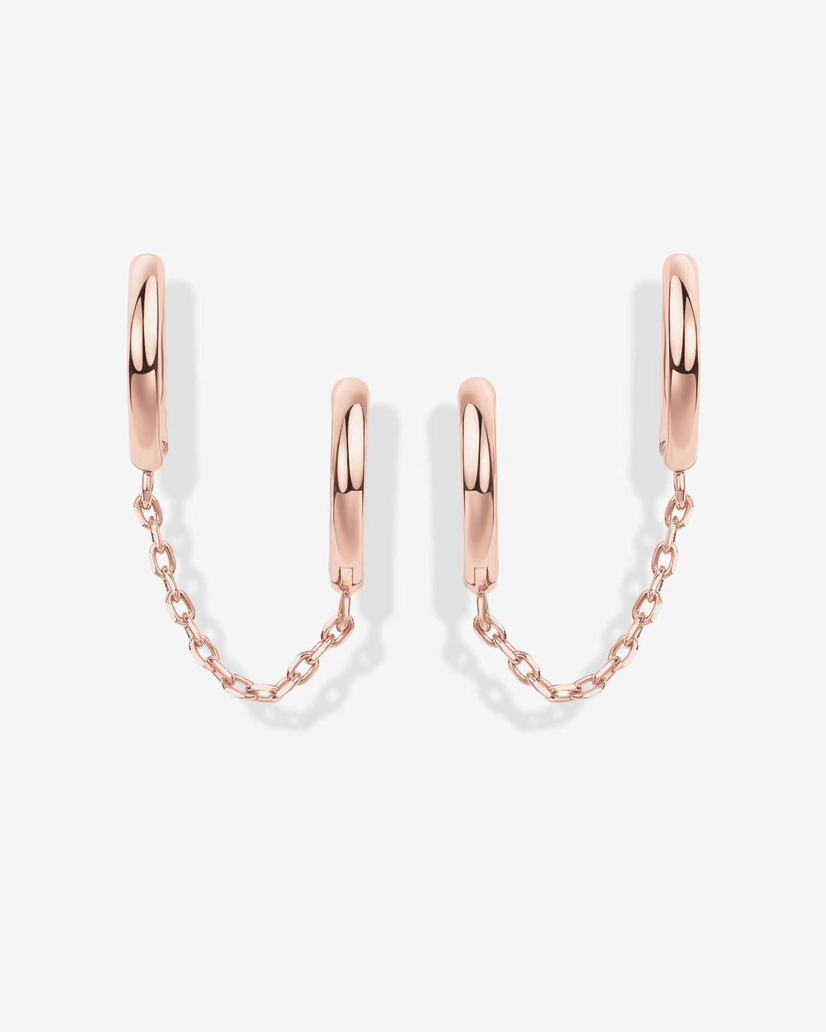 Double Huggie Dangle Chain Earrings