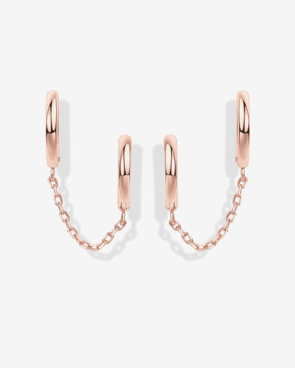 Double Huggie Dangle Chain Earrings