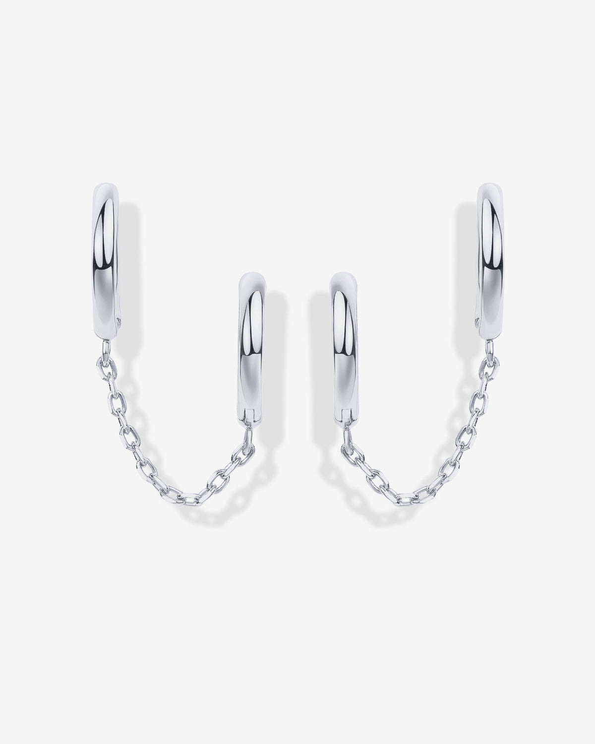 Double Huggie Dangle Chain Earrings