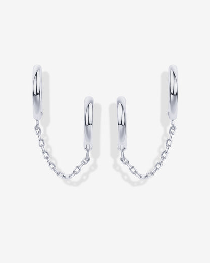 Double Huggie Dangle Chain Earrings