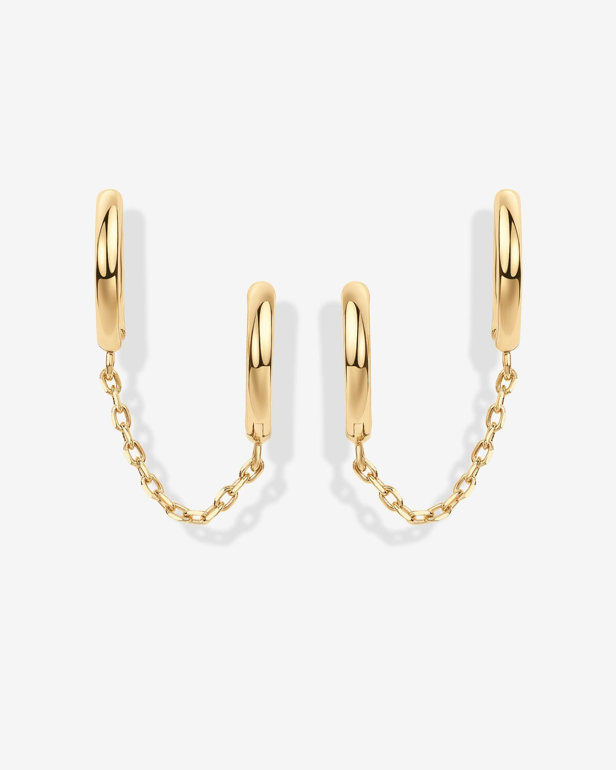 Double Huggie Dangle Chain Earrings