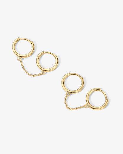 Double Huggie Dangle Chain Earrings