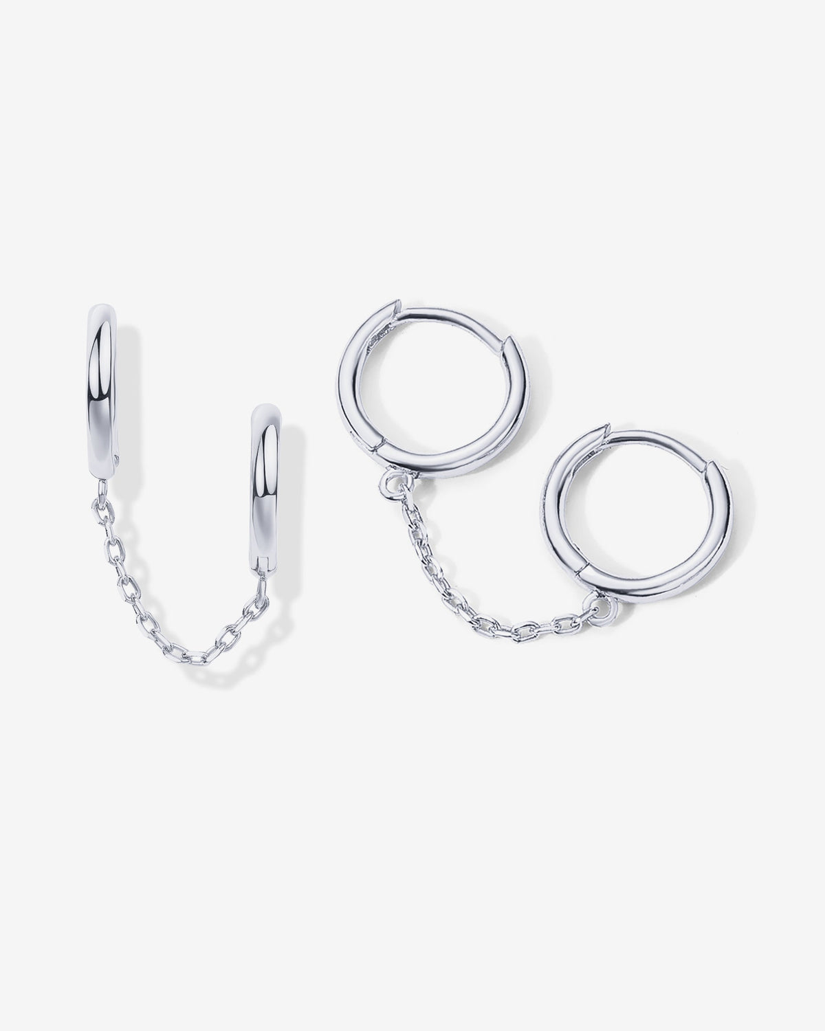 Double Huggie Dangle Chain Earrings