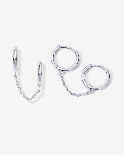 Double Huggie Dangle Chain Earrings