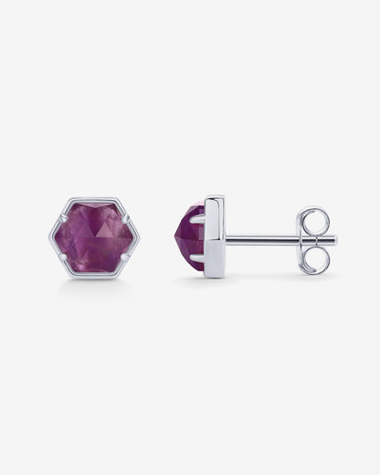 Hexagon Gemstone Stud Earrings