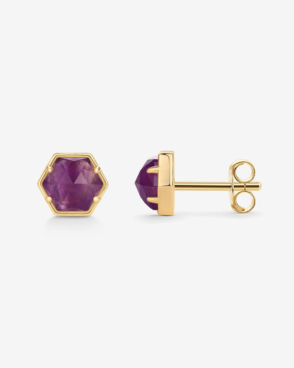 Hexagon Gemstone Stud Earrings