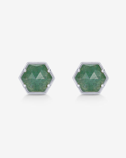 Hexagon Gemstone Stud Earrings