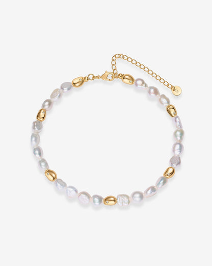 Gold and Freshwater Pearl Bead Anklet