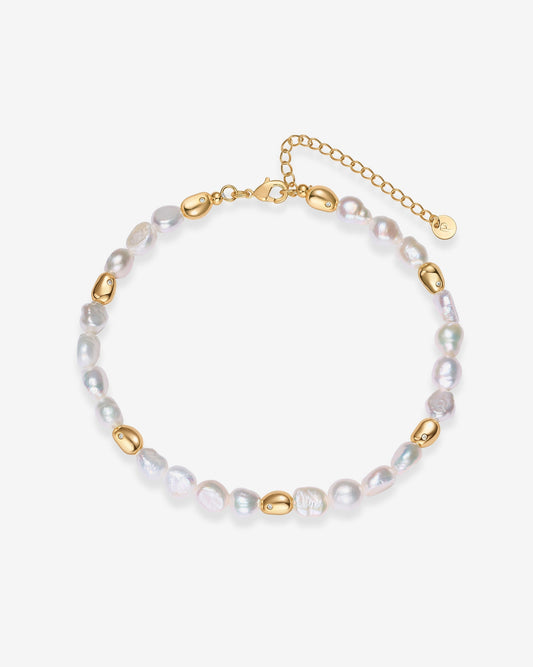 Gold and Freshwater Pearl Bead Anklet