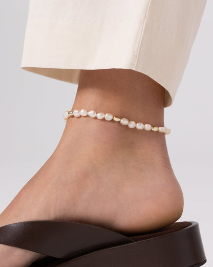 Gold and Freshwater Pearl Bead Anklet