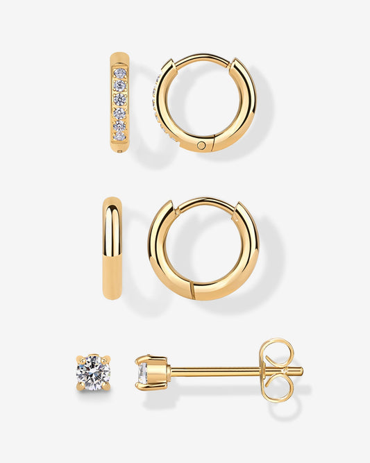 Studs & Huggie Hoop Earrings Set