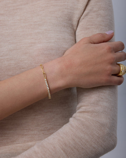 Pavé Tennis & Paperclip Bracelet