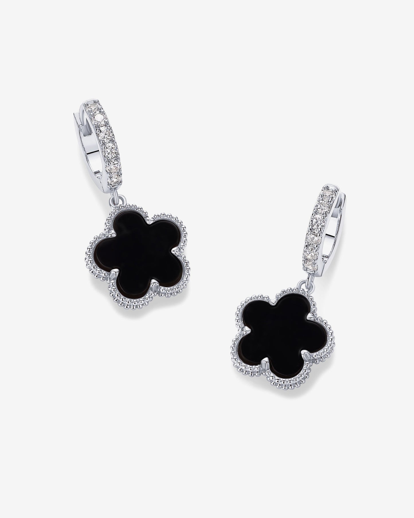 Mother of Pearl & Onyx Huggie Earrings