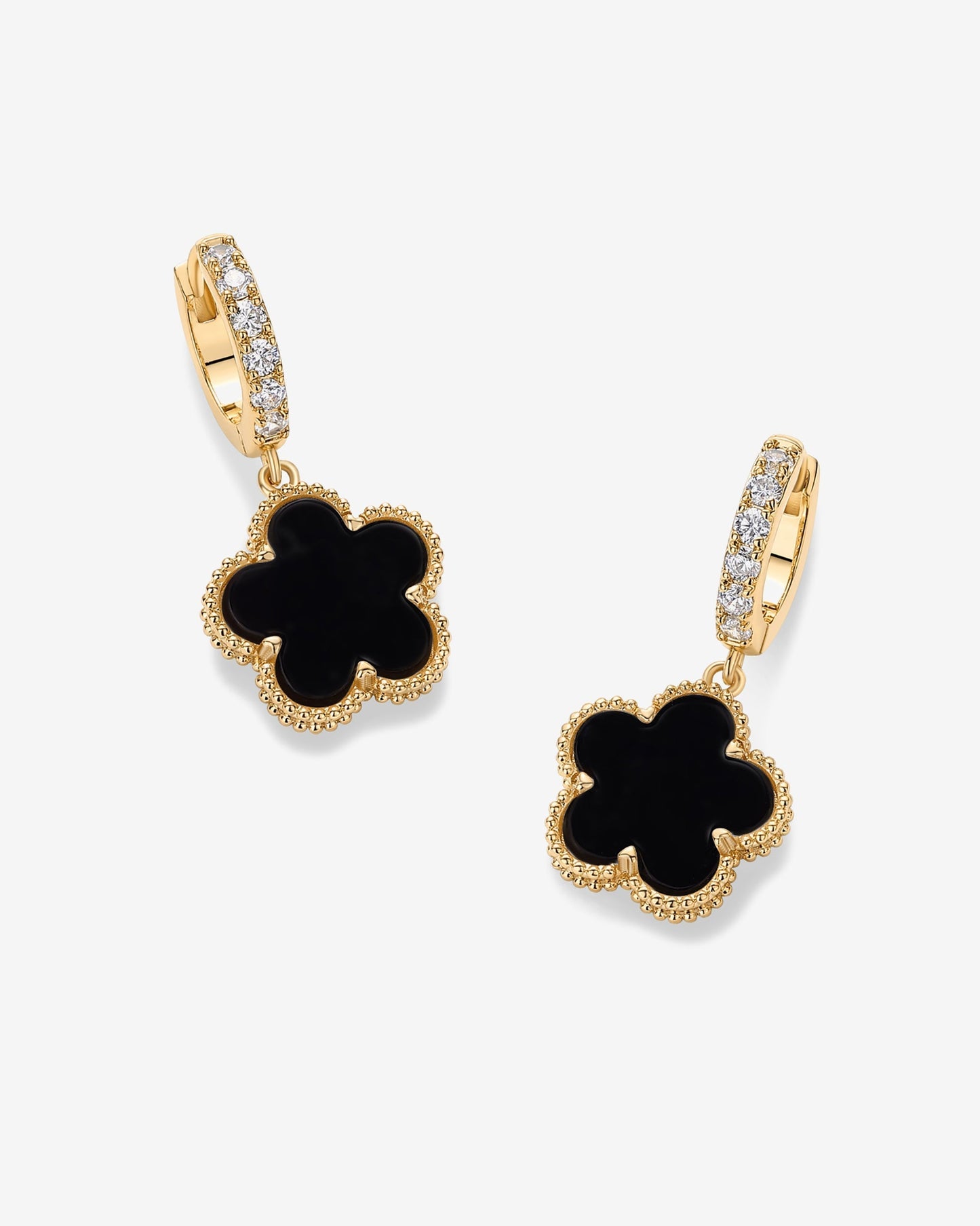 Mother of Pearl & Onyx Huggie Earrings