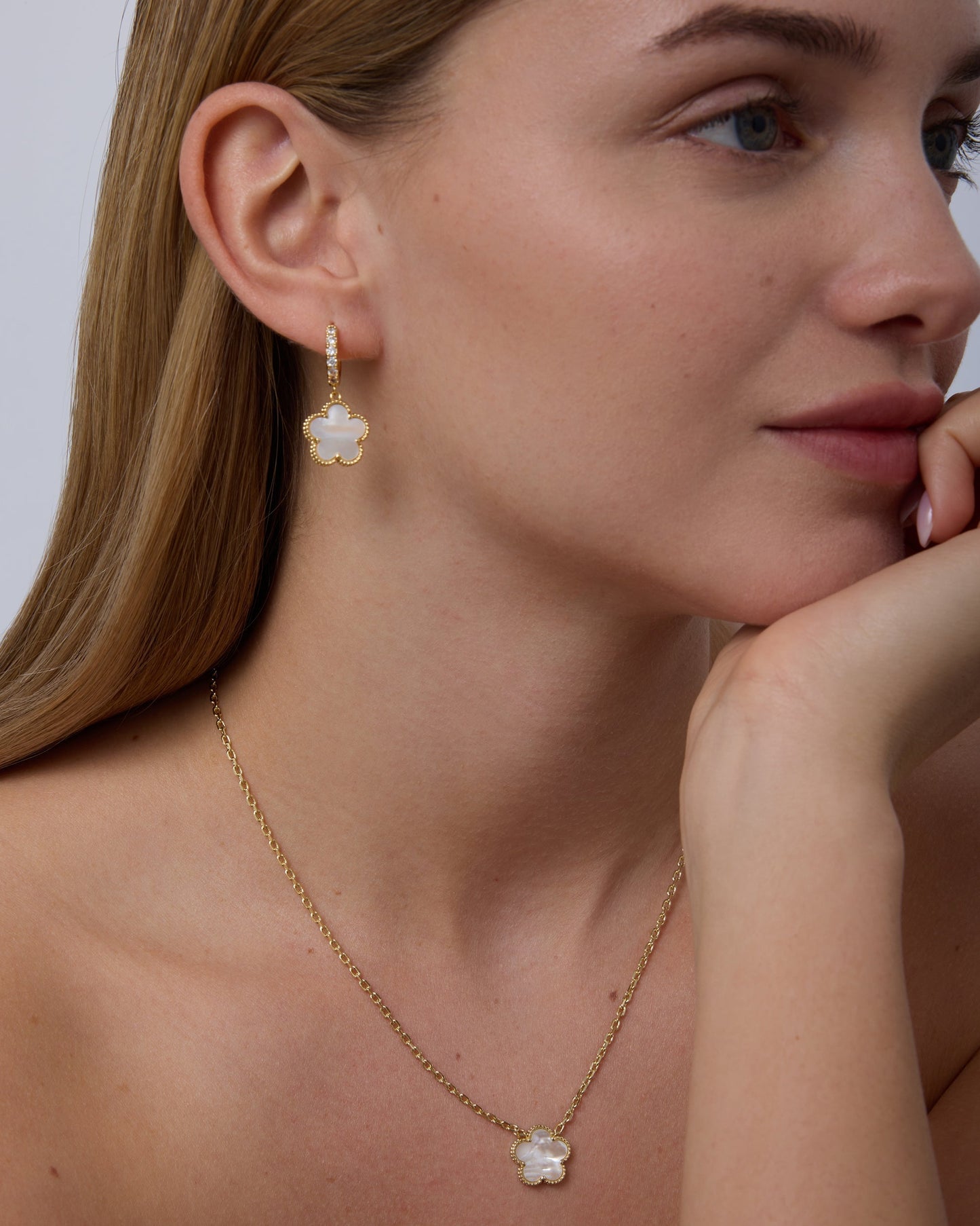 Mother of Pearl & Onyx Huggie Earrings