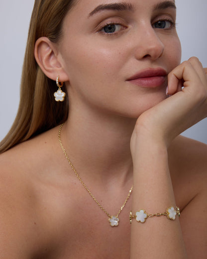 Mother of Pearl & Onyx Huggie Earrings