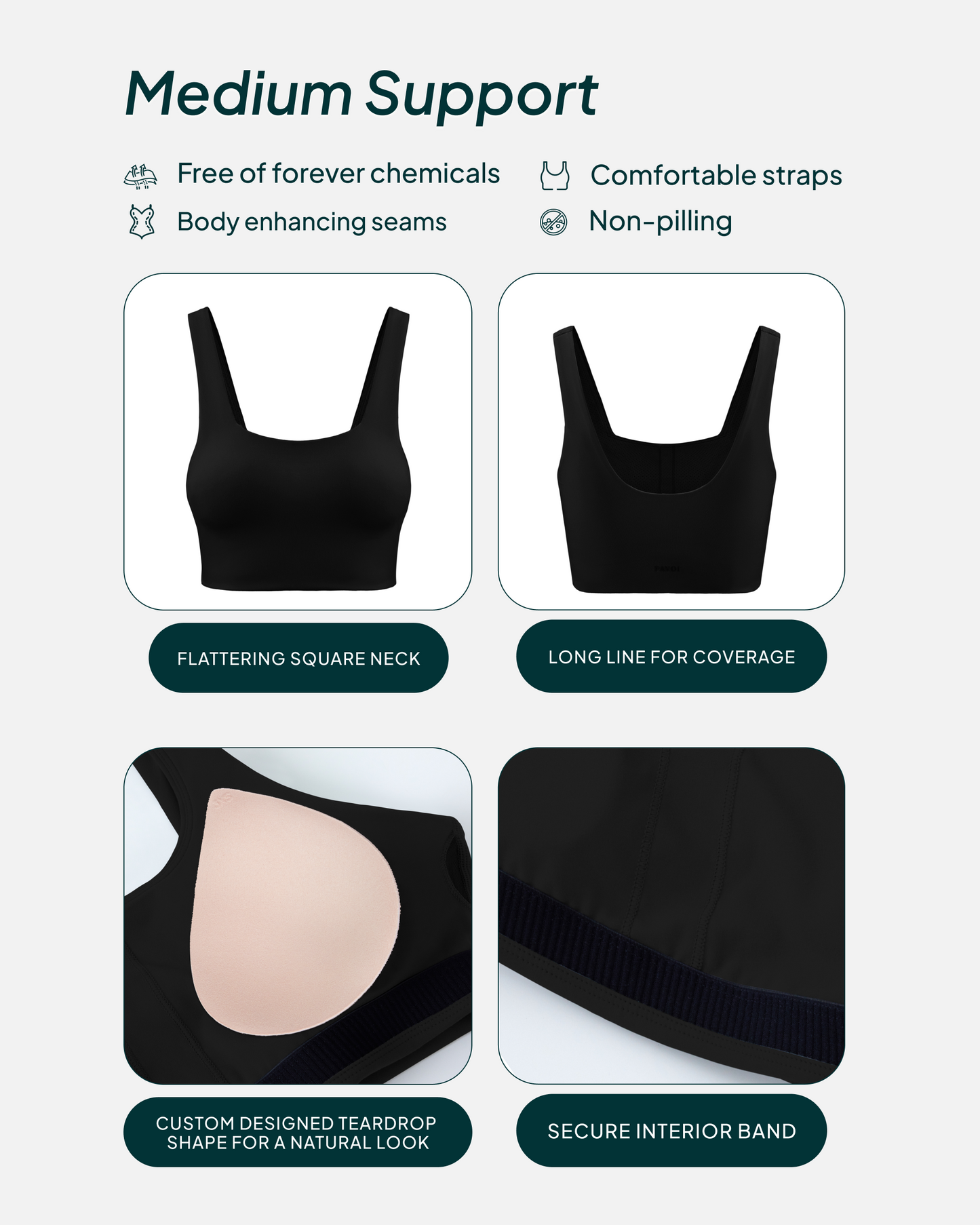 Longline Square Neck Medium-Support Padded Sports Bra