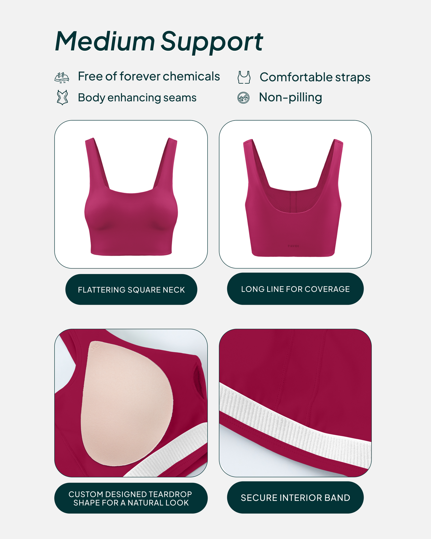Longline Square Neck Medium-Support Padded Sports Bra