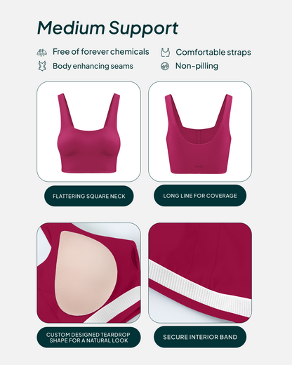 Longline Square Neck Medium-Support Padded Sports Bra