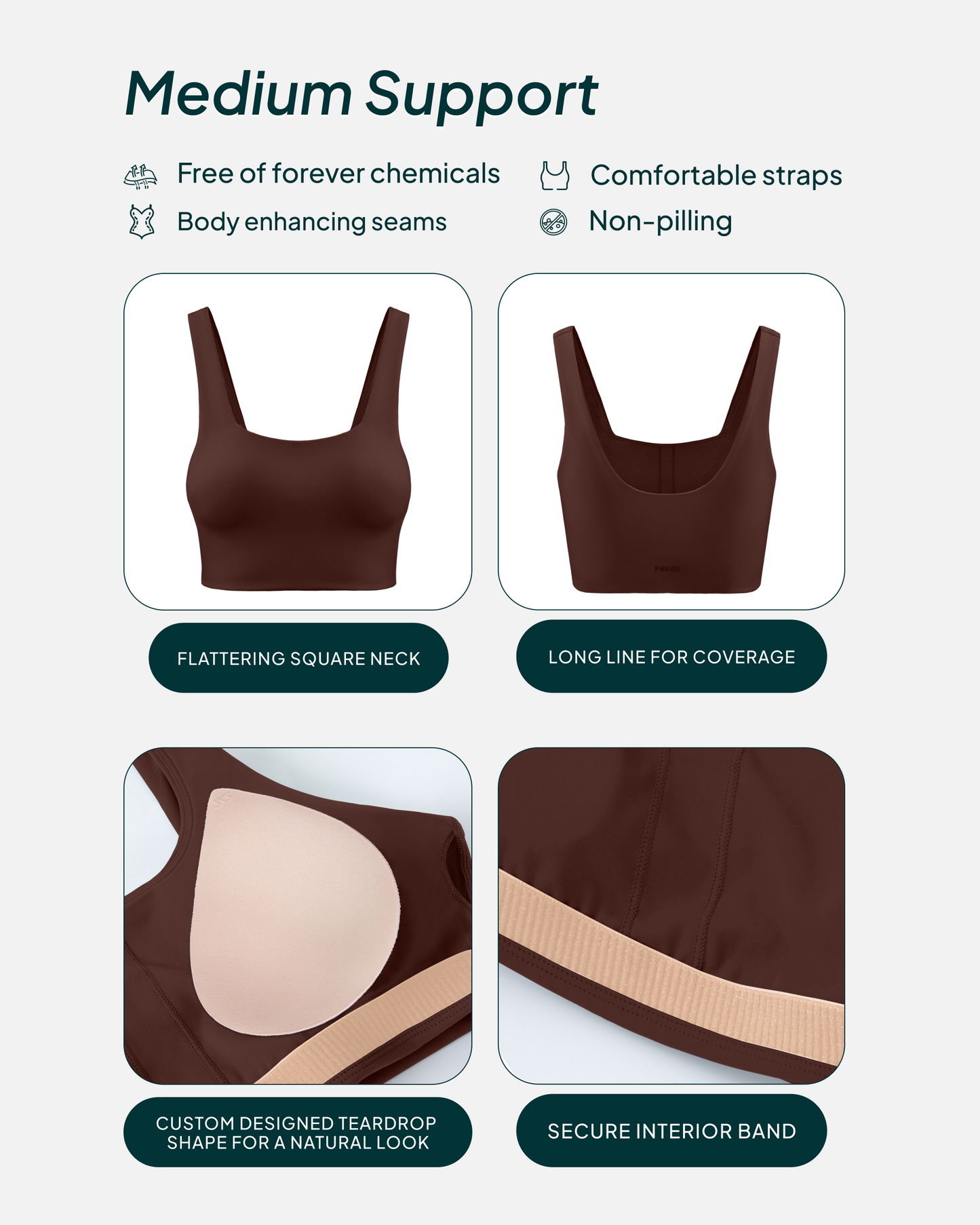 Longline Square Neck Medium-Support Padded Sports Bra