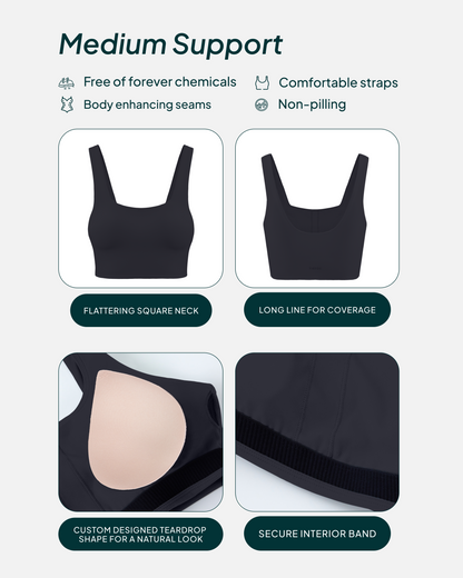 Longline Square Neck Medium-Support Padded Sports Bra