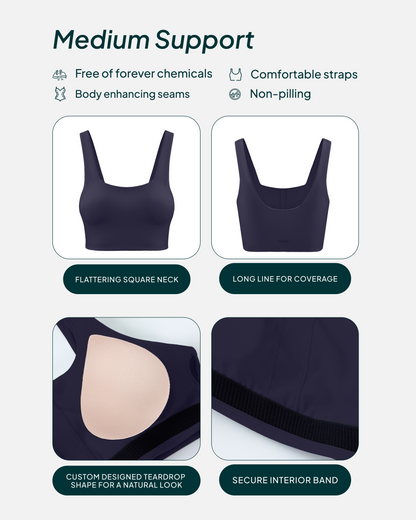 Longline Square Neck Medium-Support Padded Sports Bra