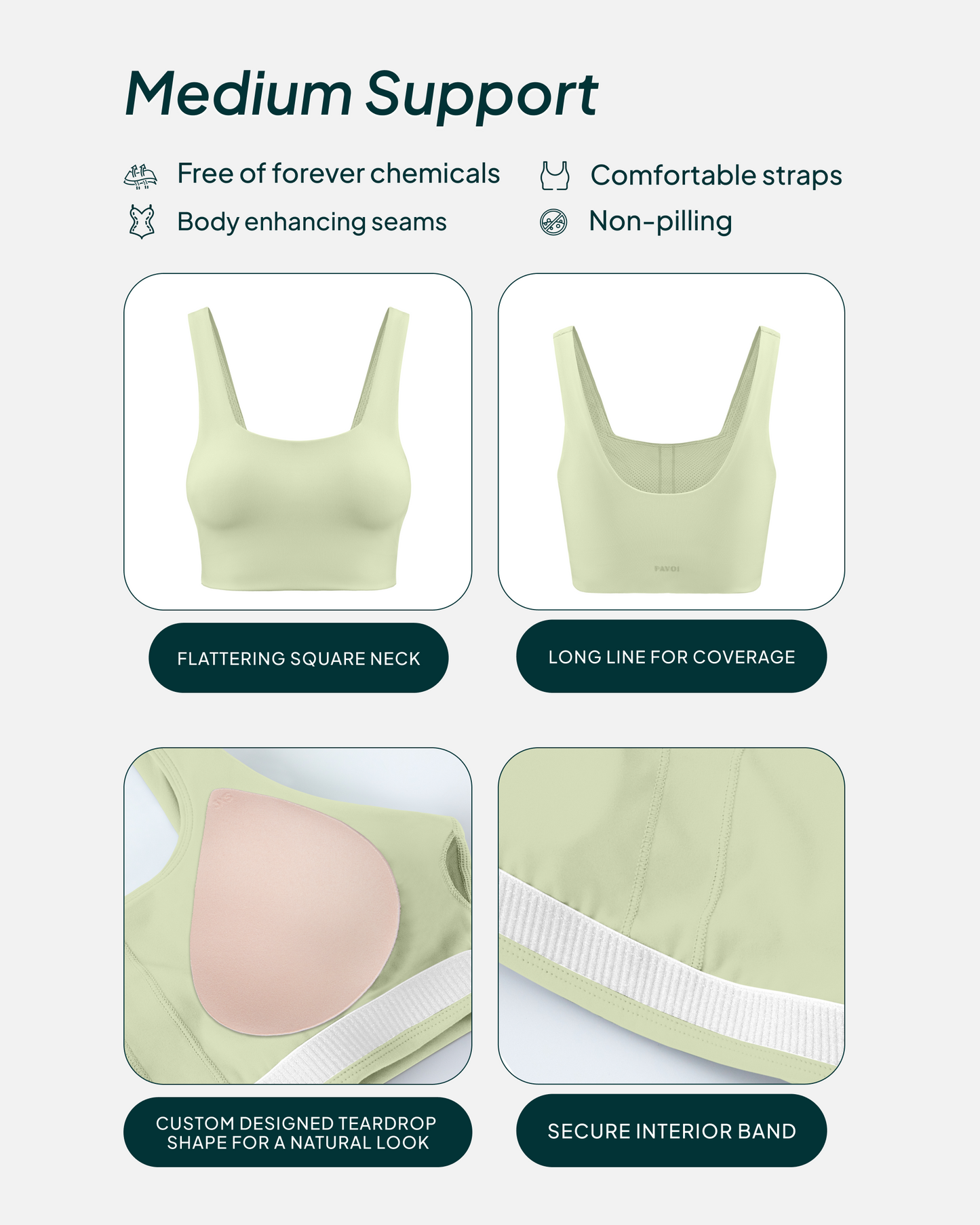 Longline Square Neck Medium-Support Padded Sports Bra