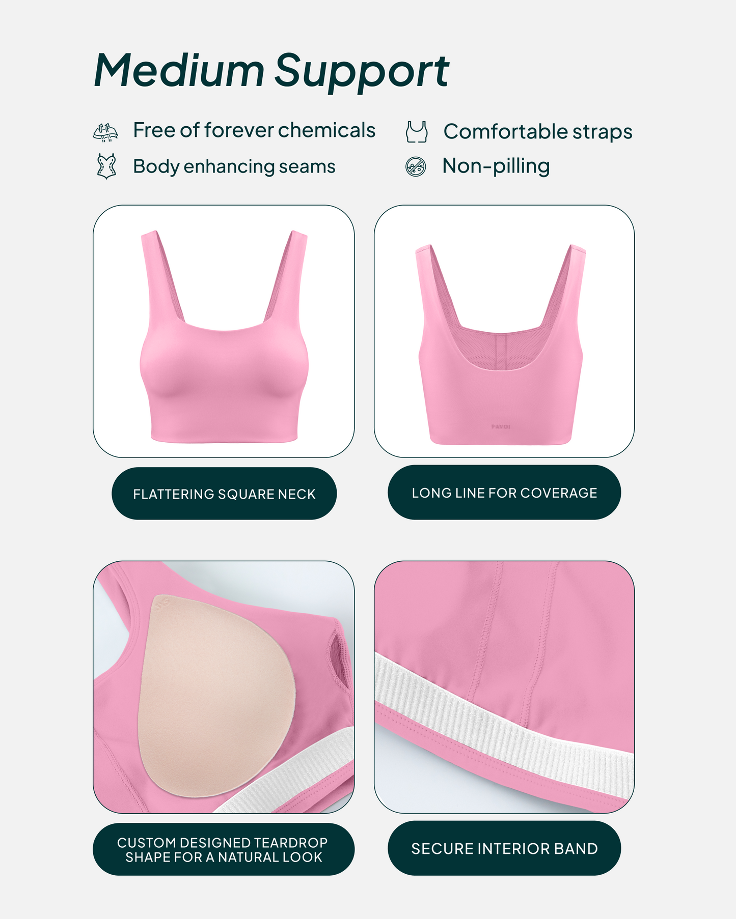 Longline Square Neck Medium-Support Padded Sports Bra