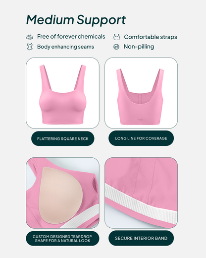 Longline Square Neck Medium-Support Padded Sports Bra