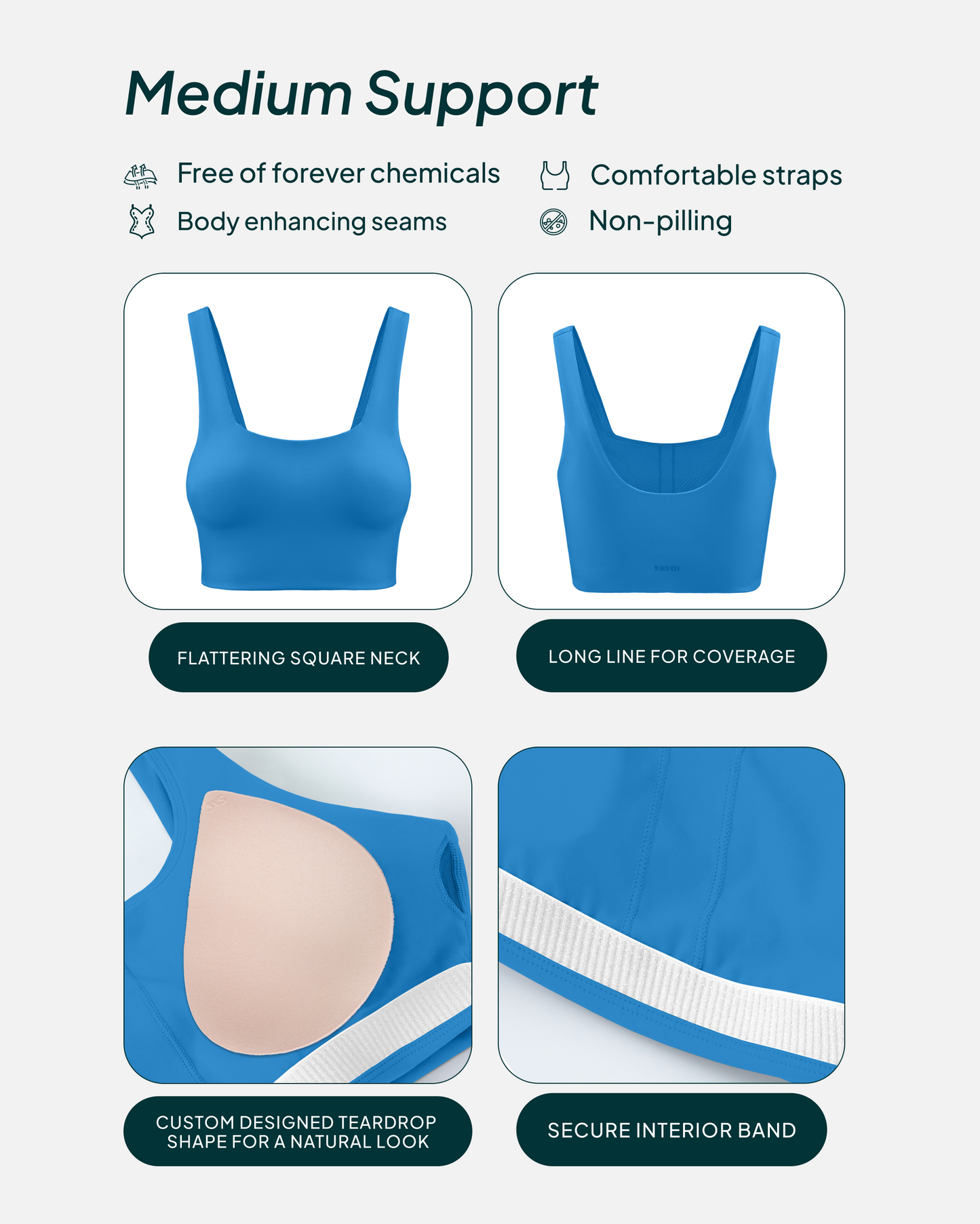 Longline Square Neck Medium-Support Padded Sports Bra
