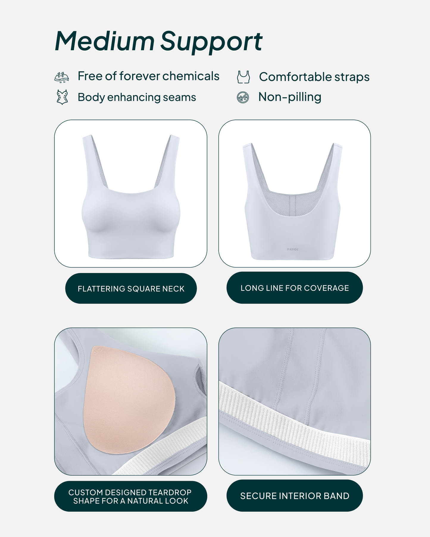 Longline Square Neck Medium-Support Padded Sports Bra