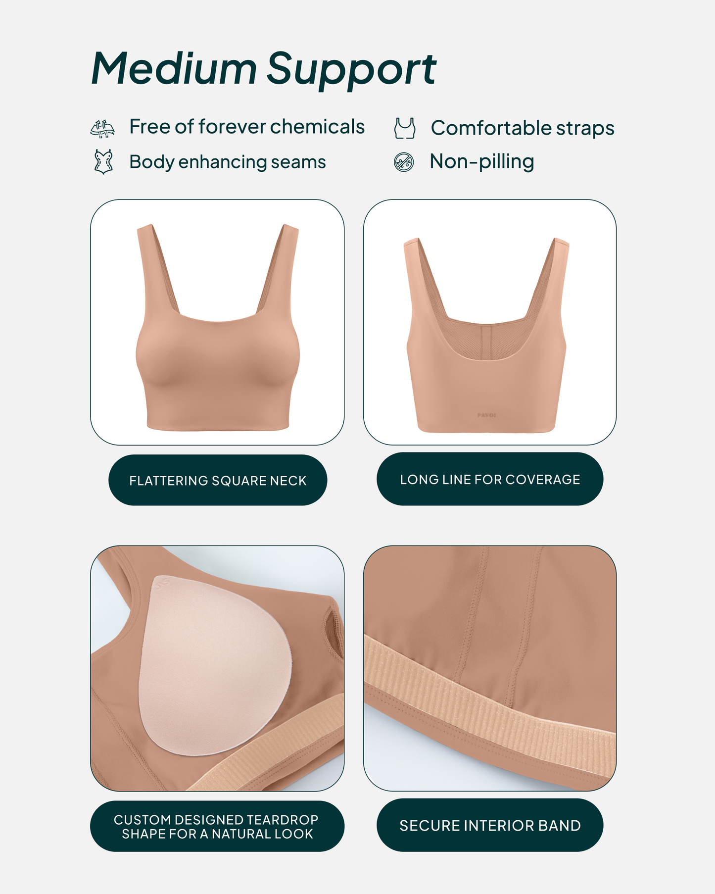 Longline Square Neck Medium-Support Padded Sports Bra