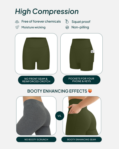 High-Waisted Butt Lifting 6" Biker Shorts with Pockets