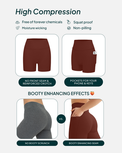 High-Waisted Butt Lifting 6" Biker Shorts with Pockets