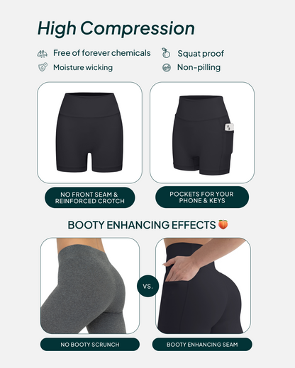 High-Waisted Butt Lifting 6" Biker Shorts with Pockets