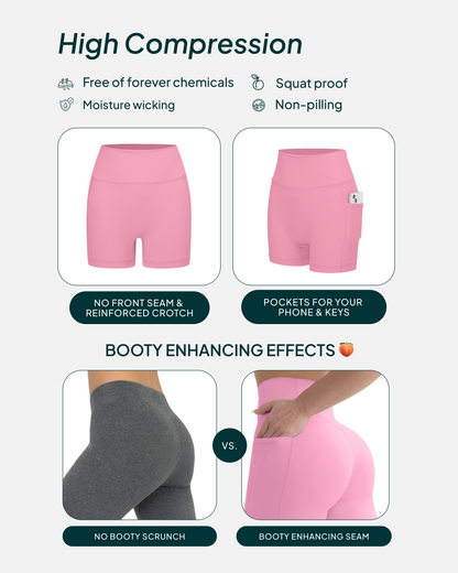 High-Waisted Butt Lifting 6" Biker Shorts with Pockets