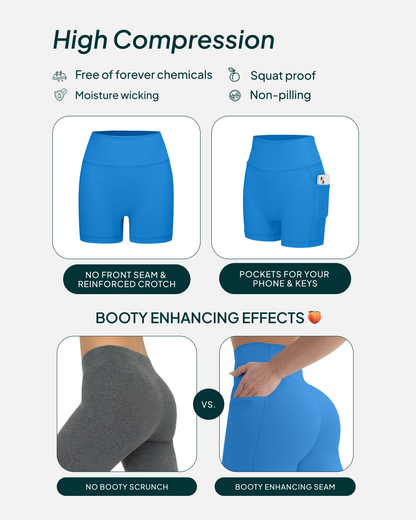 High-Waisted Butt Lifting 6" Biker Shorts with Pockets